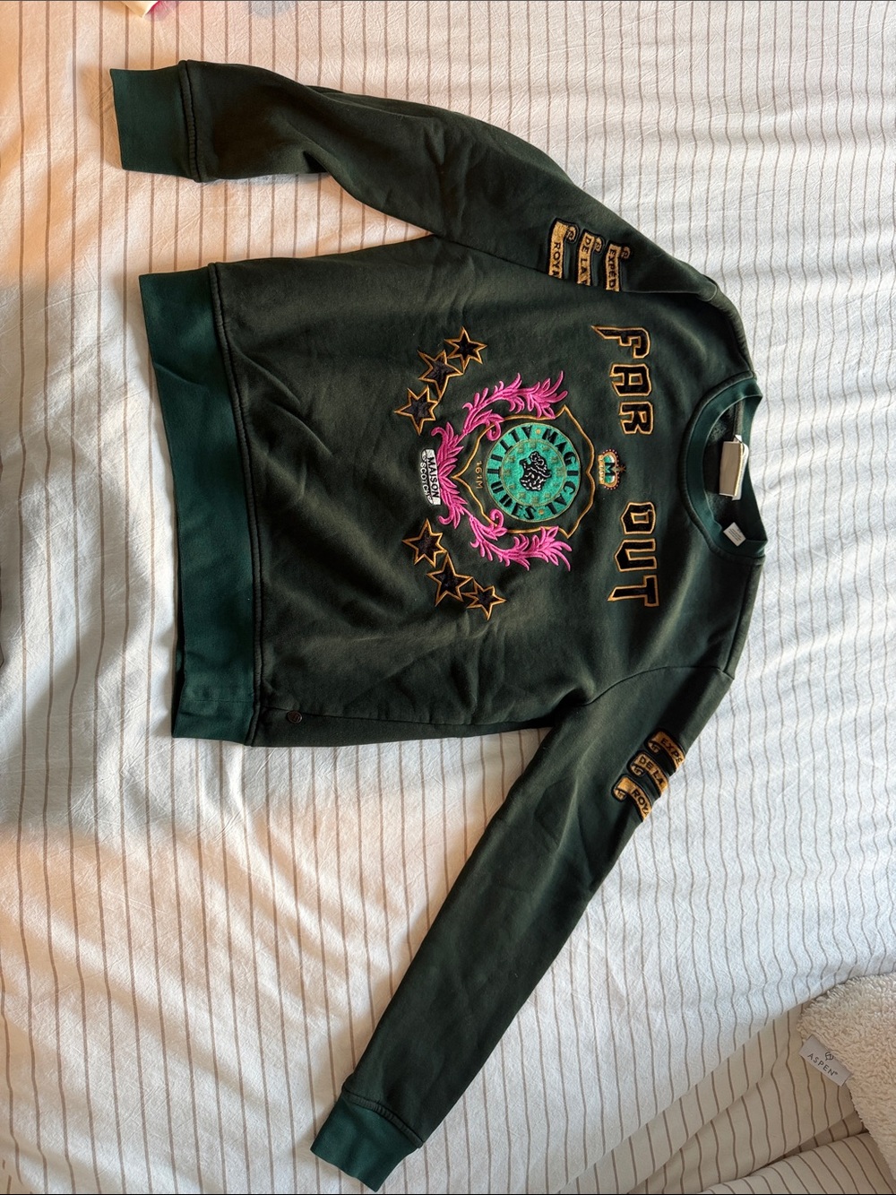 Dark Green Graphic 'Far Out' Crewneck Sweatshirt